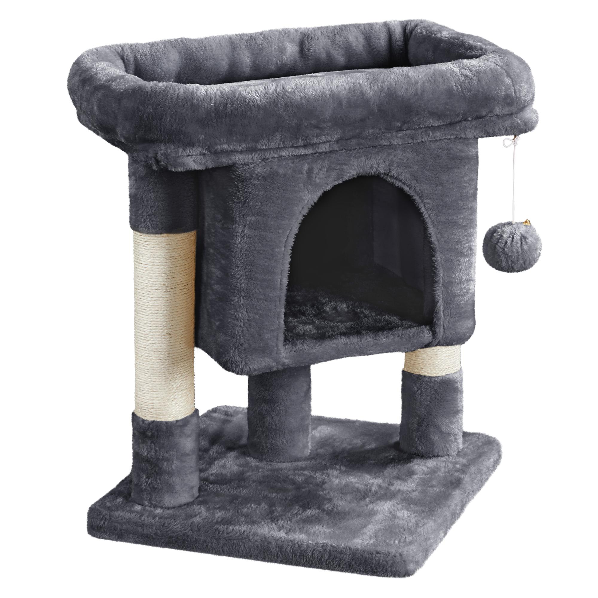 Topeakmart Dark Gray 2-Level Small Cat Tree with Wide Perch， 23.5