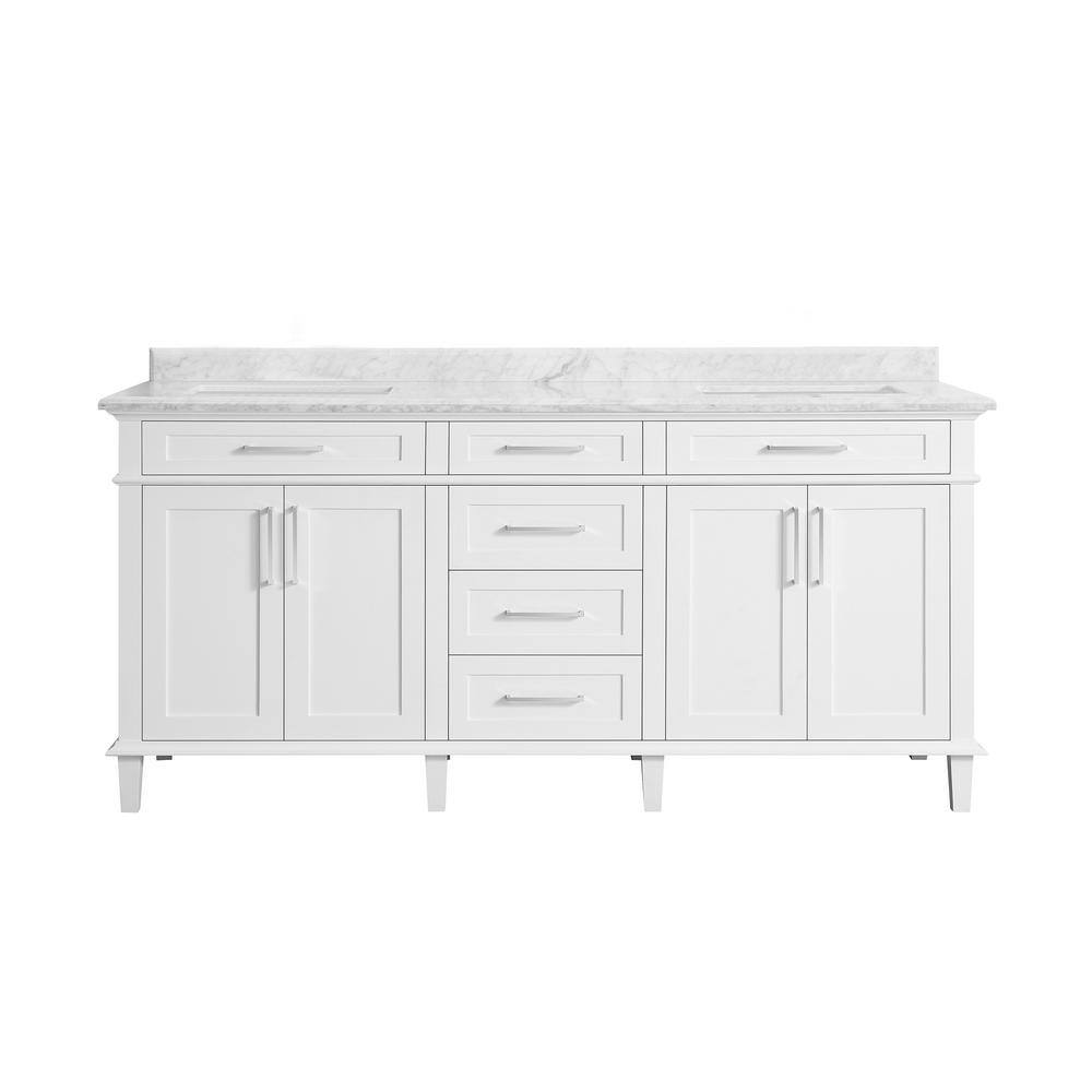 Home Decorators Collection Sonoma 72 in. W x 22.1 in. D x 34.3 in. H Freestanding Bath Vanity in White with Carrara Marble Top Sonoma 72W