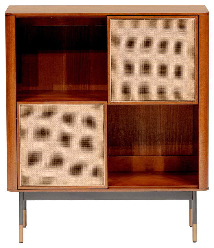 Maple Brown Wood and Wicker Accent Cabinet   Midcentury   Accent Chests And Cabinets   by HomeRoots  Houzz