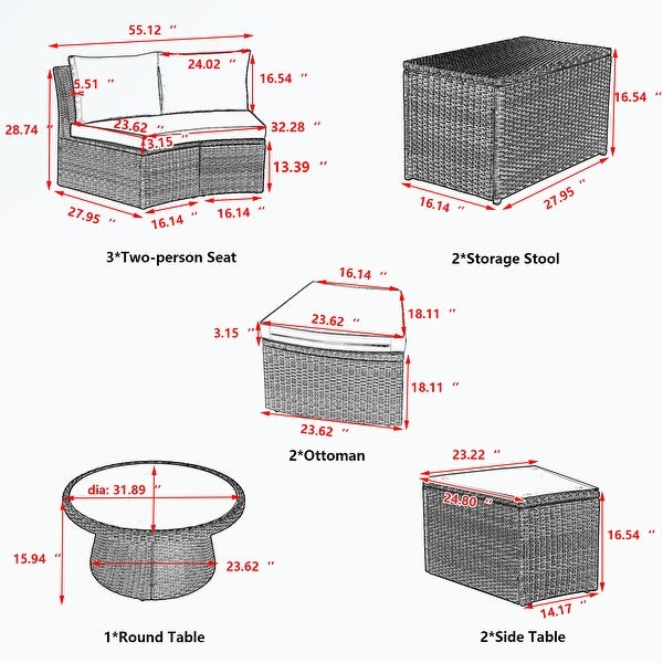 10-Piece Outdoor Sectional Half Round Patio Rattan Sofa Set - Overstock - 37600718