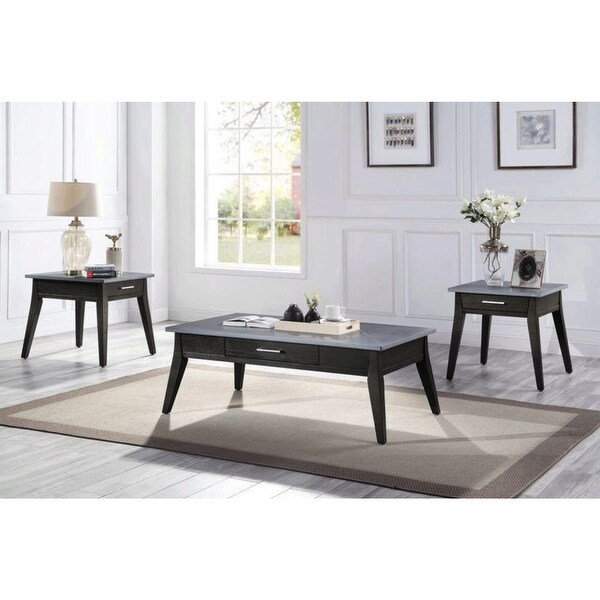 1 Drawer Rectangular Sintered Stone Top End Table in Dark Brown