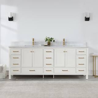 ROSWELL Shannon 84 in. W x 22 in. D 33.9 in. H Bath Vanity in White with White Composite Stone Top 885084-WH-WSN