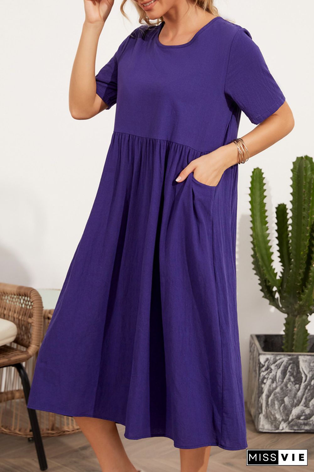 Casual Solid Split Joint O Neck A Line Dresses