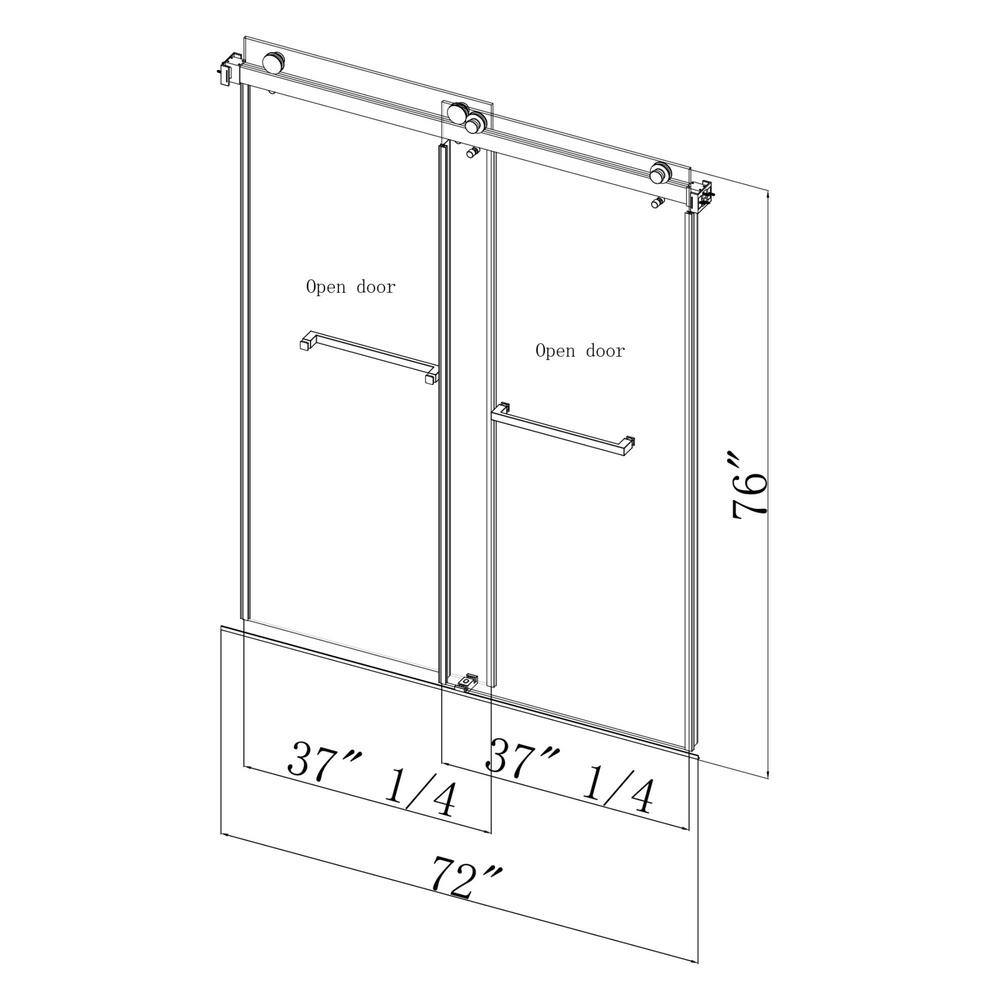 ANGELES HOME 66 in.-72 in. W x 76 in. H Trackless Double Soft Close Sliding Frameless Shower Door Brushed with Clean Tempered Glass CKDS017276BR