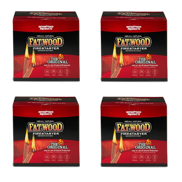 Betterwood 10lb Fatwood Natural Pine Firestarter 4 Pack For Campfire Bbq Or Pellet Stove Non toxic And Water Resistant