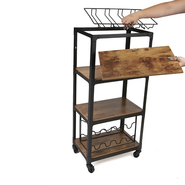 Mind Reader Rolling 4 tier Bar Cart With Wine Rack And Wine Glasses Storage