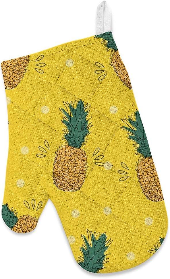 Insulation Kitchen Oven Mitts Potholder Apron 3pcs Set Seamless Pattern Pineapple Non Slip Heat Resistant Gloves For Baking Cooking Bbq