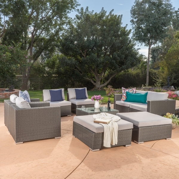 Santa Rosa Outdoor Wicker 9Piece Sectional Sofa with Cushions