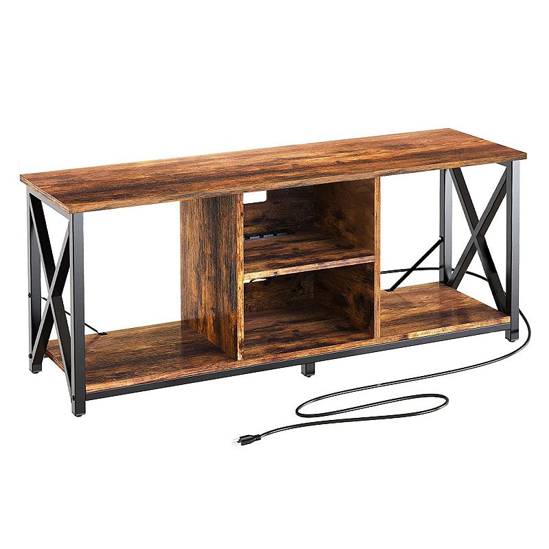 Fabato Wood 55 Inch Tv Stand and Entertainment Center W/ 4 Socket Plug-in Station