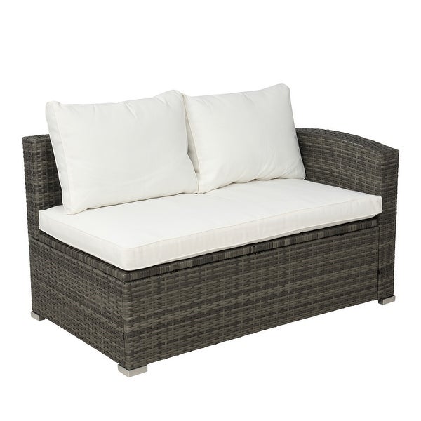 4 Pieces Outdoor Patio Furniture Set with Storage Box and Coffee Table， PE Rattan Wicker Sectional Sofa Set with 4 Back Cushions - Overstock - 37928674