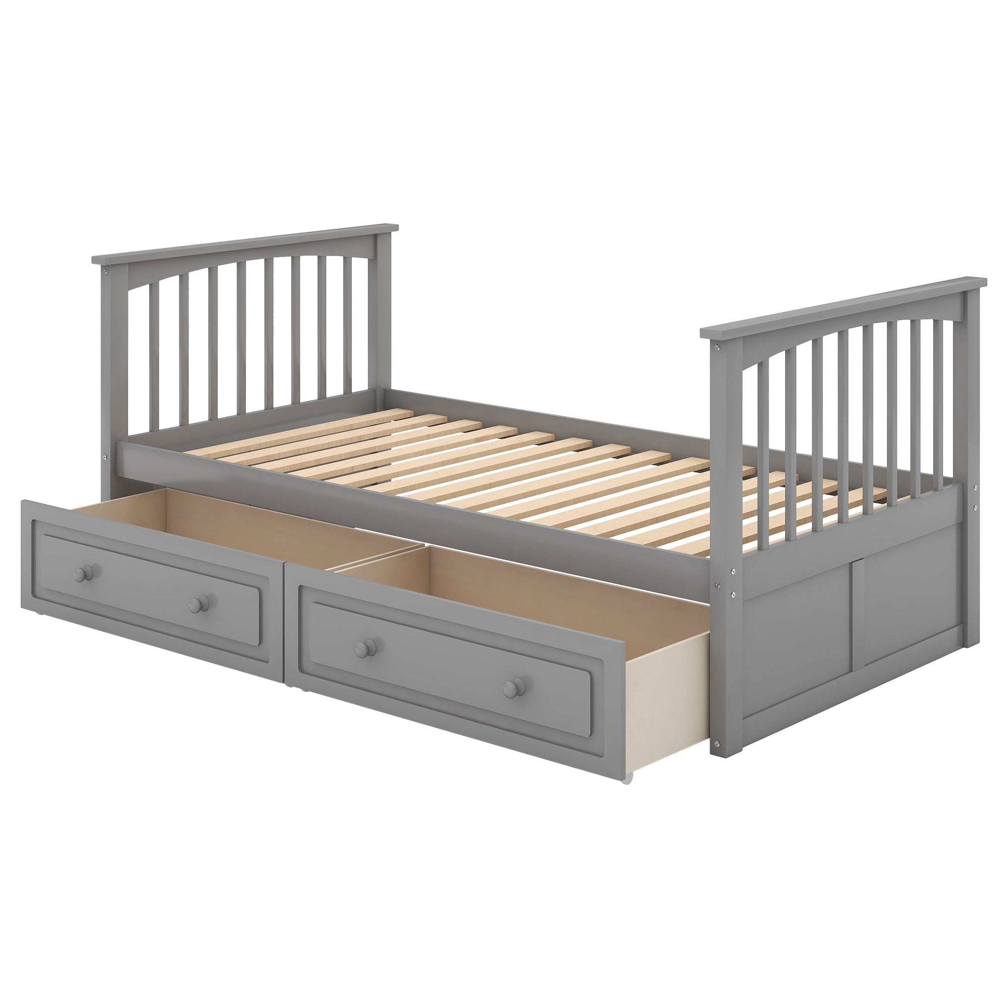 Euroco Pine Wood Bunk Bed With Storage, Twin-Over-Twin, Gray