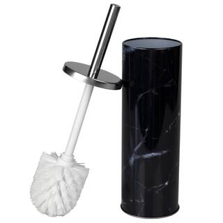 Home Basics Hide-Away Black Faux Marble Stainless Steel Toilet Brush Set HDC51571