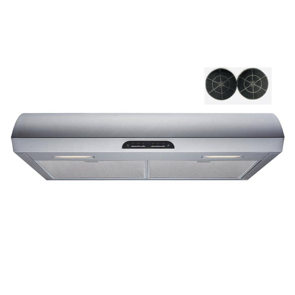 Winflo 30 in 480 CFM Convertible Under Cabinet Range Hood in Stainless Steel with Mesh Charcoal Filters and Touch Controls