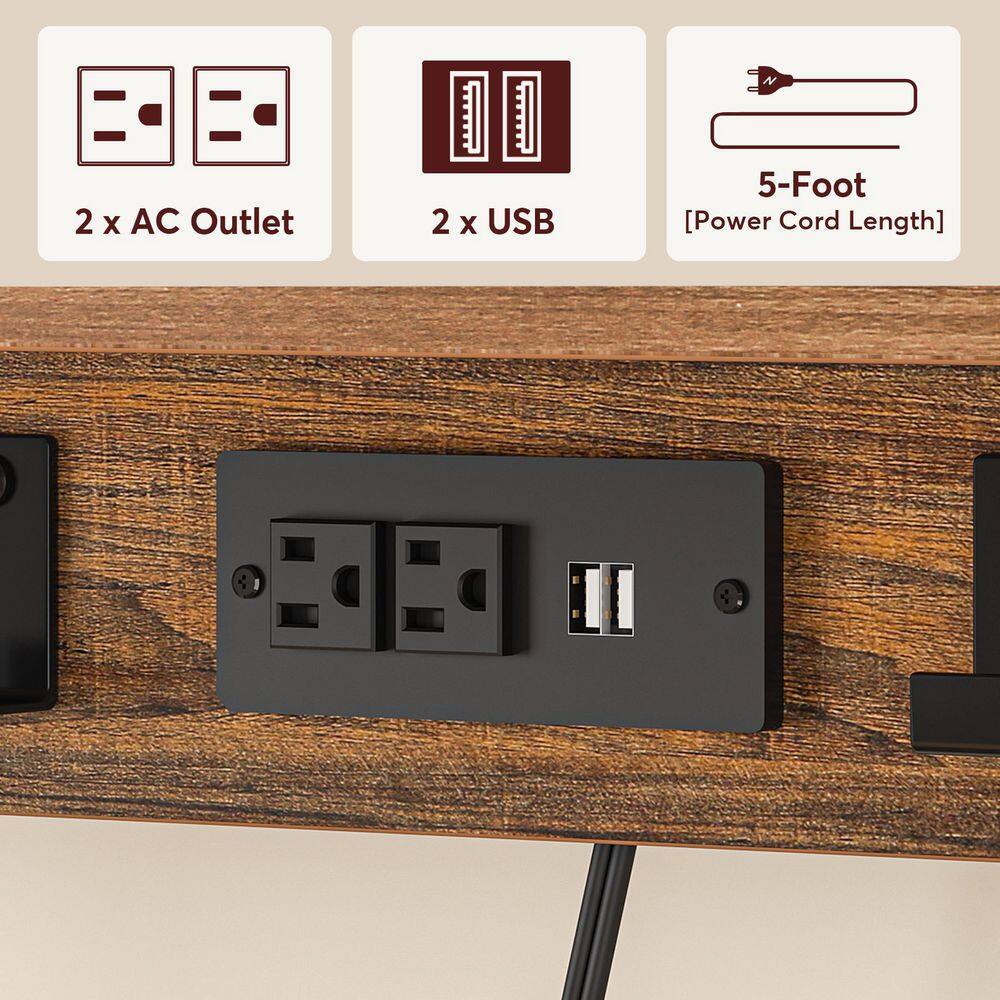 TRIBESIGNS WAY TO ORIGIN Bachel Vintage Brown Baker's Rack with Power  USB Outlets 5-Tier Microwave Oven Stand with Drawer and Sliding Shelves HD-JW0363Y