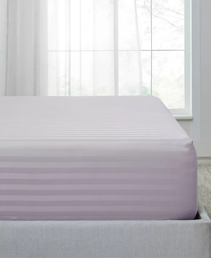 California Design Den Striped 500 Thread Count Fitted Sheet Only， 100% Cotton Sateen， Fully Elasticized with Deep Pockets by California Design Den