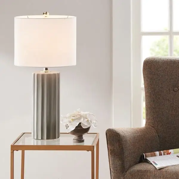 Martha Stewart Glendale Grey Ribbed Ceramic Table Lamp