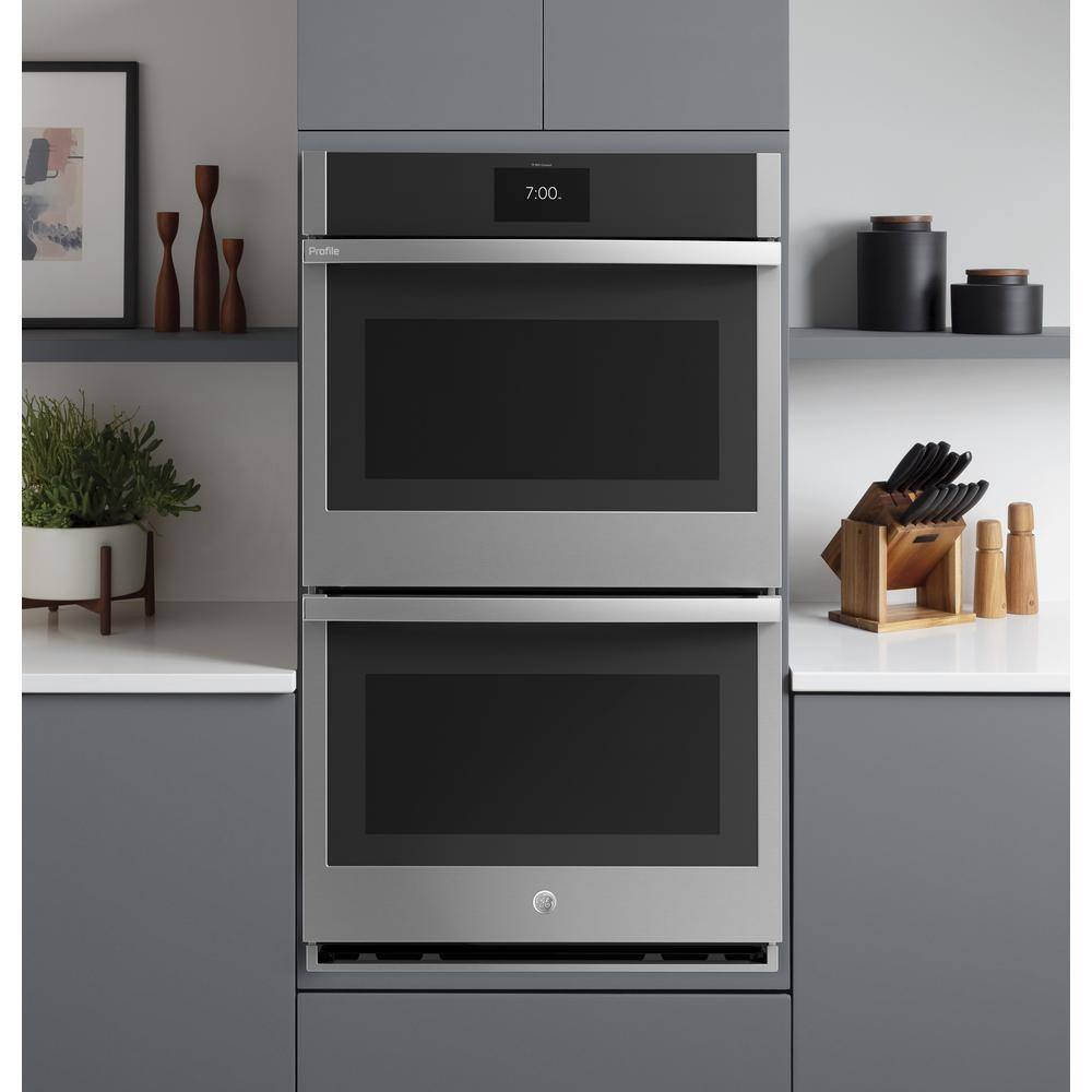 GE Profile Profile 27 in. Smart Double Electric Wall Oven with Convection (Upper Oven) Self-Cleaning in Stainless Steel PKD7000SNSS