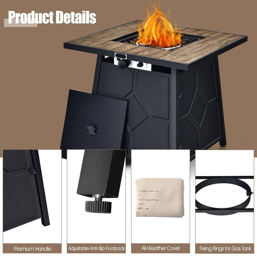 HONEY JOY Square Metal 28 in. Propane Outdoor Fire Pit Table Gas Fire Table with Removable Lid Lava Stone TOPB005963