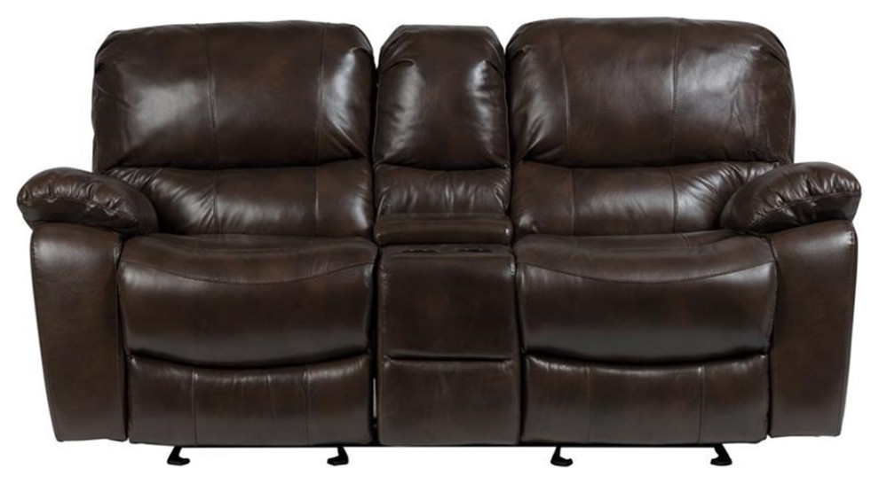 Ramsey Leather Look Console Reclining Loveseat   Contemporary   Loveseats   by Homesquare  Houzz