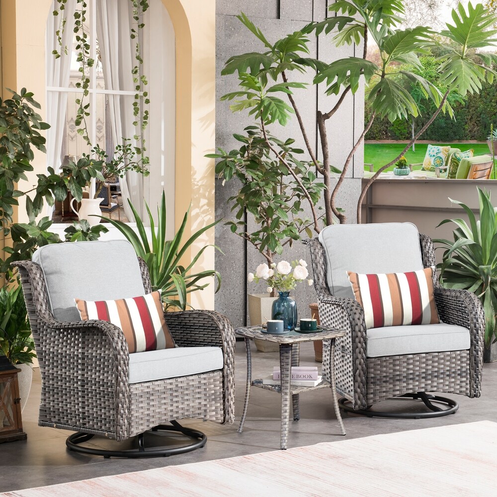 OVIOS 3 piece Rattan Wicker Rocking Swivel Chair Set