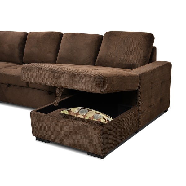 123 Inch U Shaped Sectional Sofa With Storage And 4 Throw Pillows