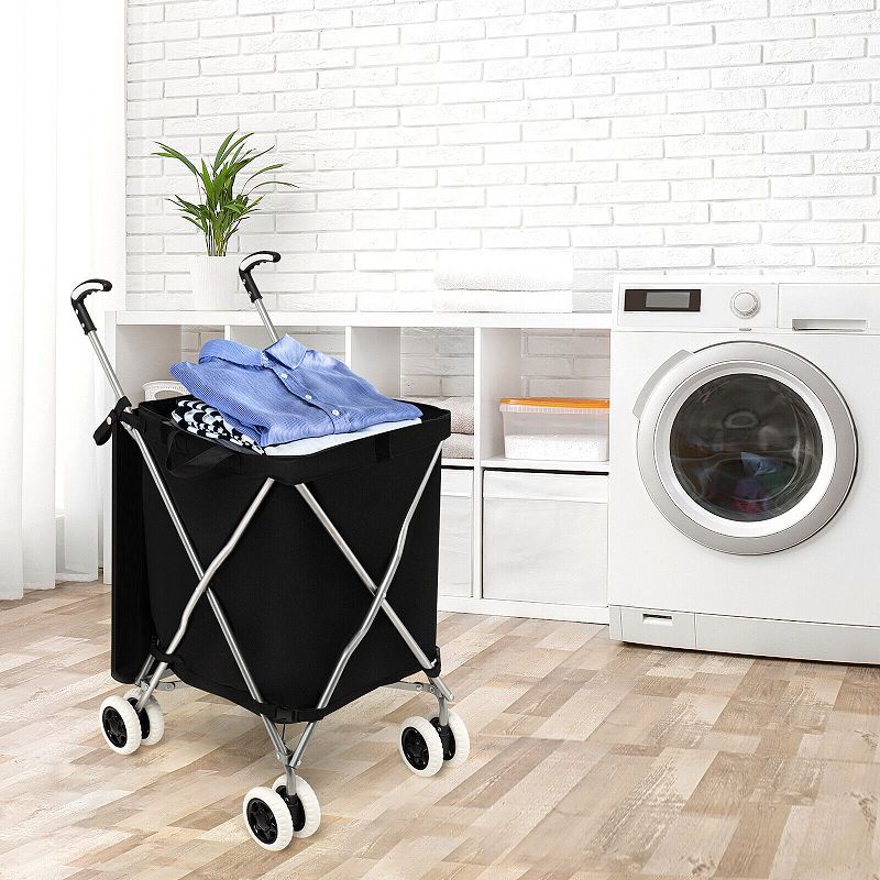 Folding Shopping Utility Cart With Water-resistant Removable Canvas Bag