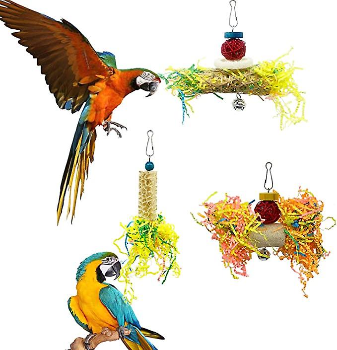 Bird Parrots Shredding Toys Parakeet Chewing Toys Bird Loofah Toys Parrot Cage Shredder Toys Bird Foraging Hanging Toys Bird Accessories For Parrots L