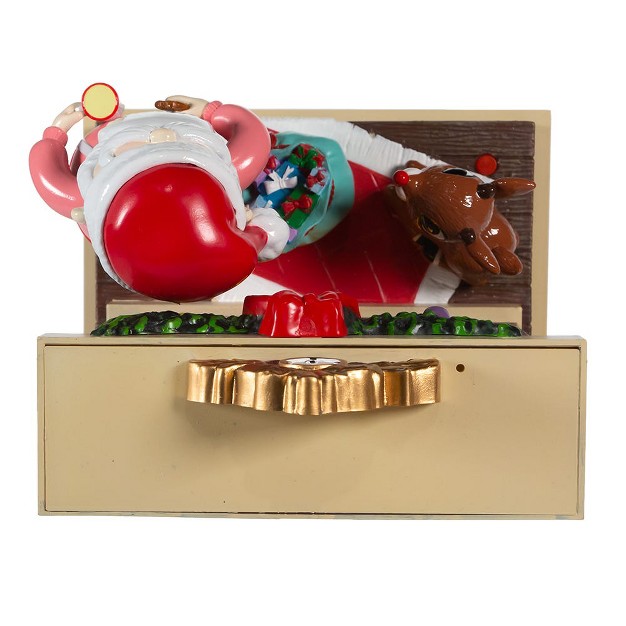 Kurt Adler 7 inch Battery operated Rudolph And Santa Fireplace Table Piece