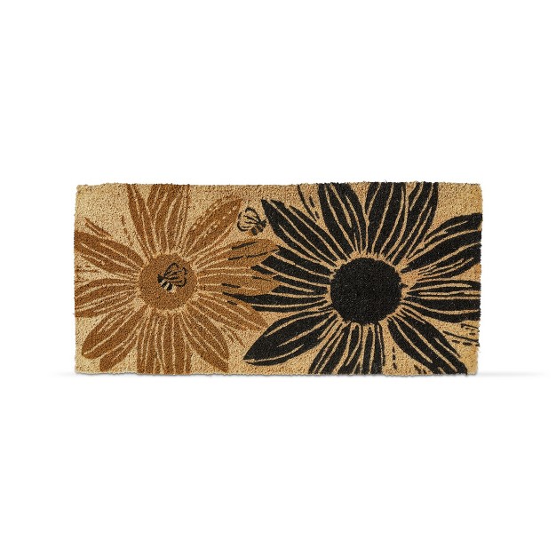 Bee amp Sunflower Gold And Black Sunflower With Bee Rectangle Indoor Outdoor Estate Coir Door Beige Background