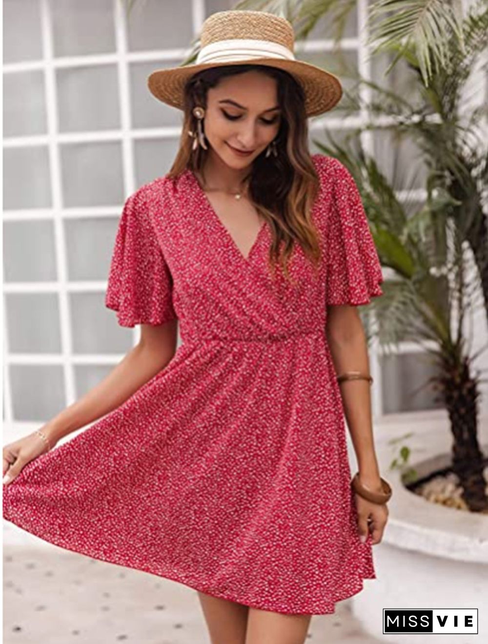 V-neck Short Sleeve Women's Dress