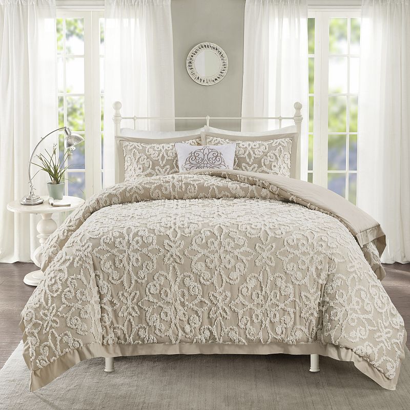 Madison Park 4-piece Sarah Cotton Comforter Set with Throw Pillow