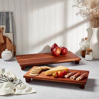 Denmark 19.75 in. Rectangular Brown Acacia Wood Cheese Platter with Legs TTU-J7311-EC