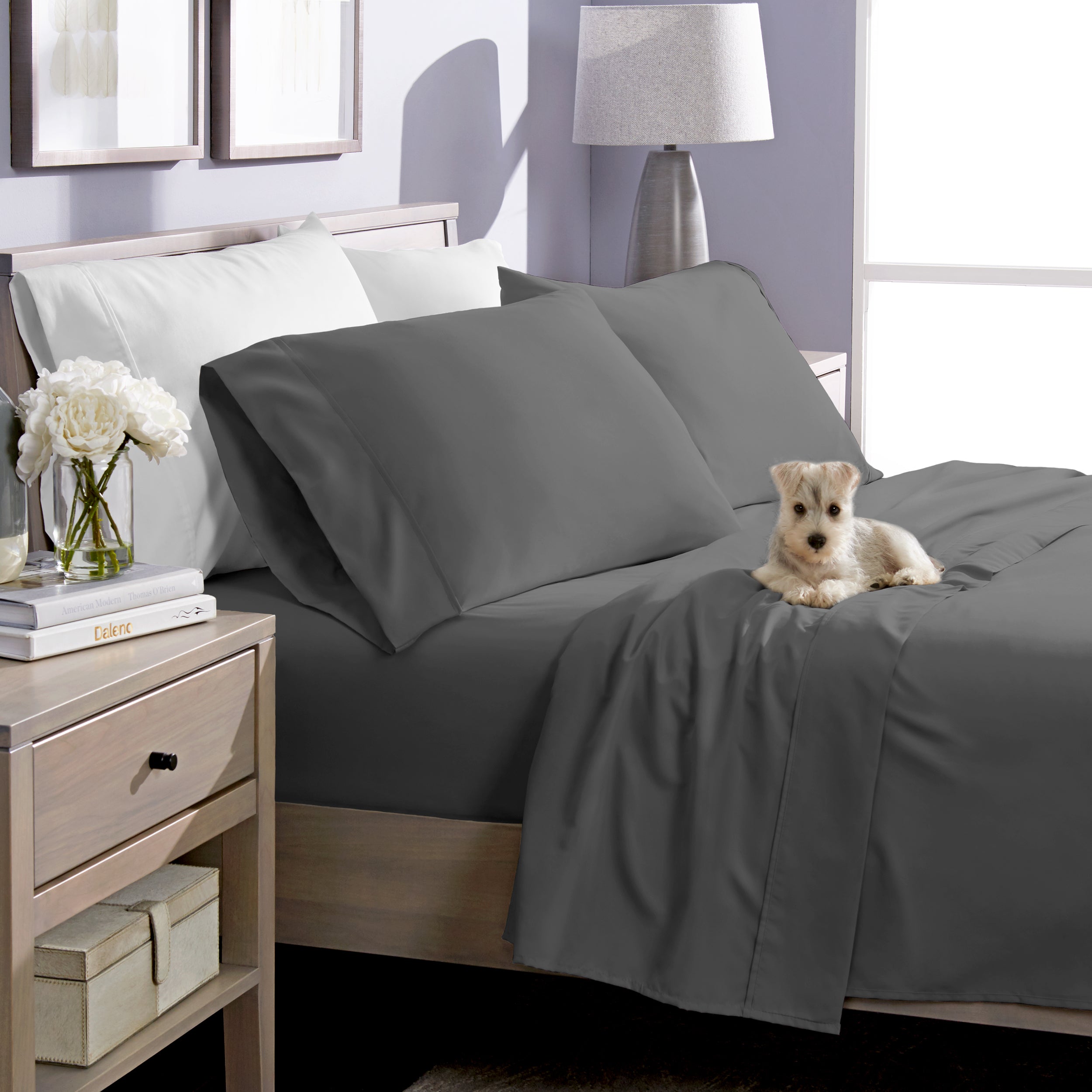 Bare Home Gray Microfiber Sheet Set， Wrinkle Resistant， Deep Pocket， Queen