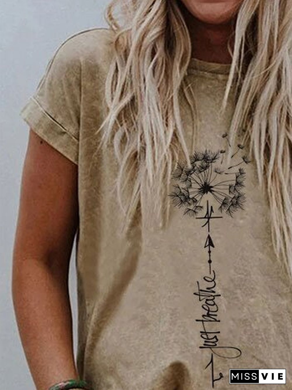 Womens Dandelion Just Breathe Printed T-shirt