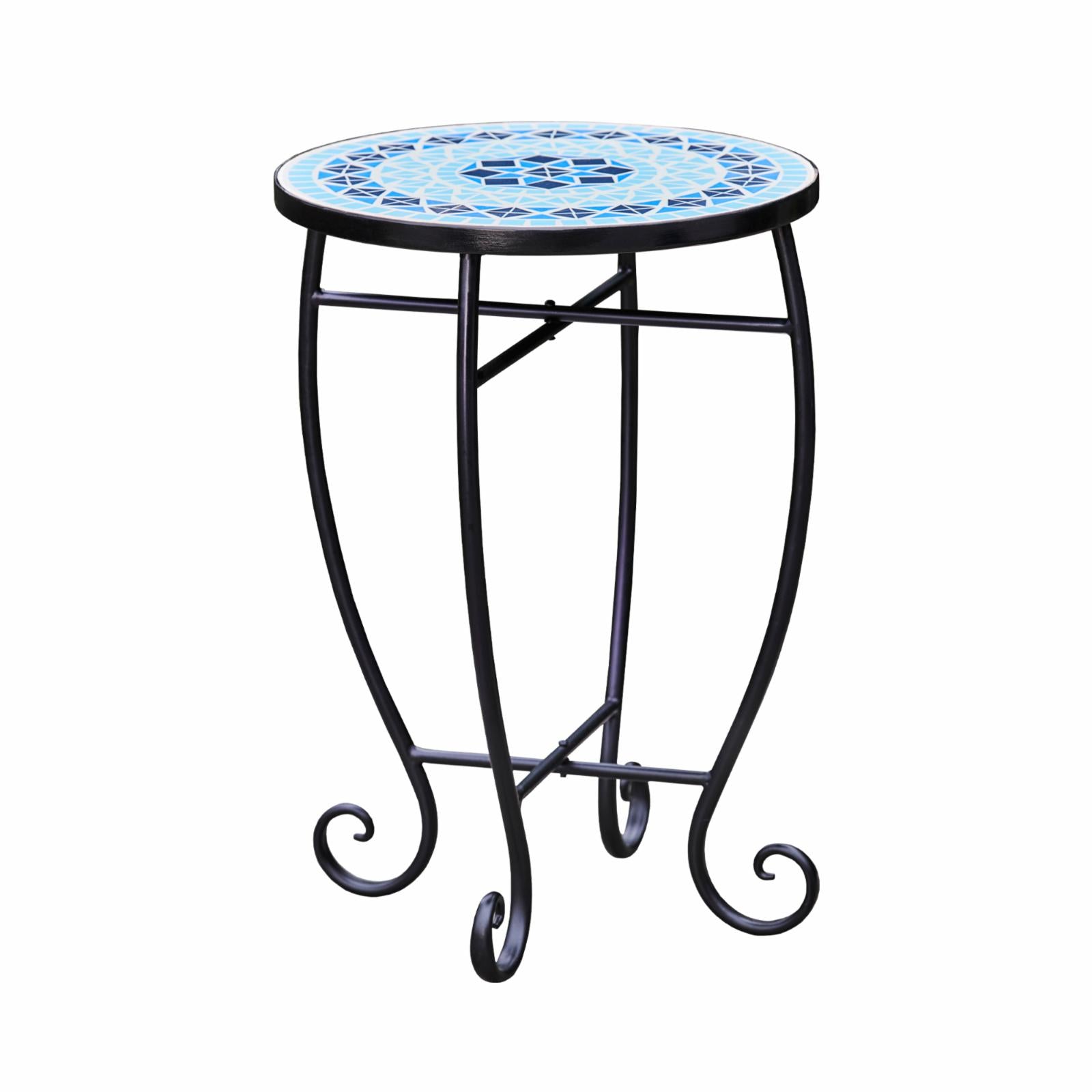 Teamson Home Small 14 in. Round Outdoor Mosaic Side Table Planter Stand, Blue