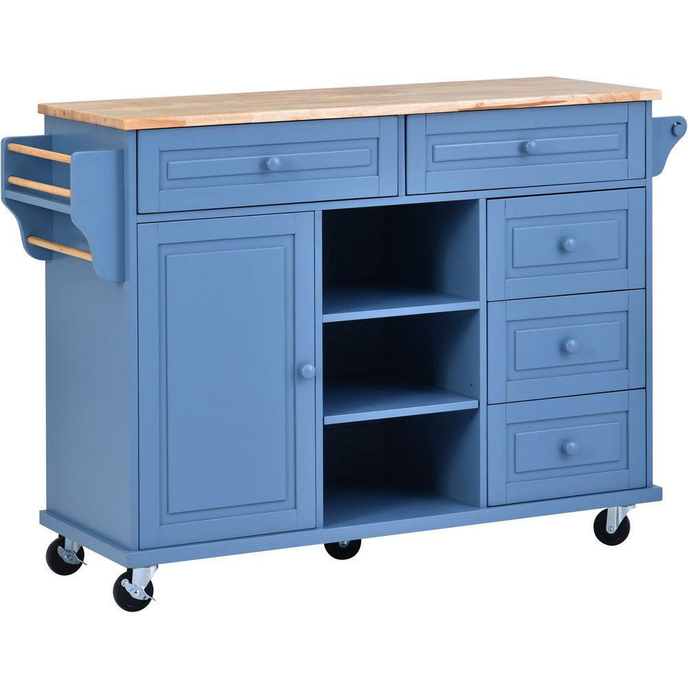 Blue Kitchen Island with Wheels Large Storage and Adjustable Shelves Q7003-AAG