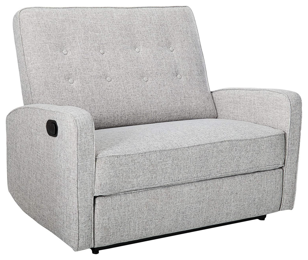 Modern 2 Seater Recliner  Light Grey Tweed Upholstered Seat  ampButton Tufted Back   Contemporary   Recliner Chairs   by Decor Love  Houzz