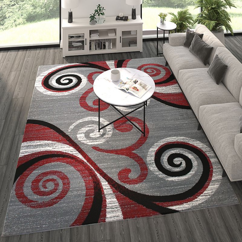 Masada Rugs Masada Rugs Stephanie Collection 8'x10' Area Rug with Modern Contemporary Design in Red， Gray， Black and White - Design 1100