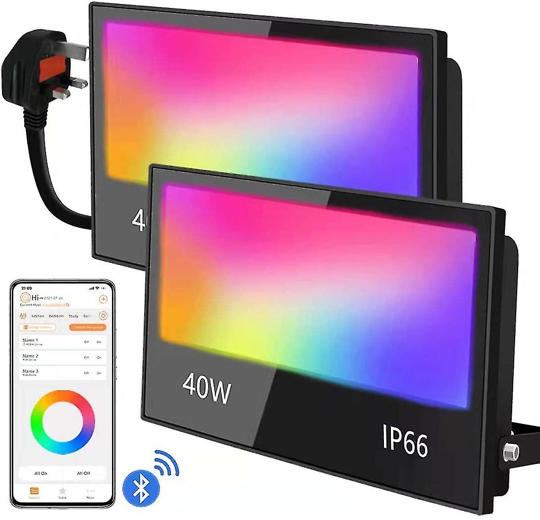 Mobri Led Floodlight Outdoor 40w 4000lm  Bluetooth Flood Lights With App Control  Rgb Colour Changing - Warm White -timing - Scene  Ip66 Waterproof  U