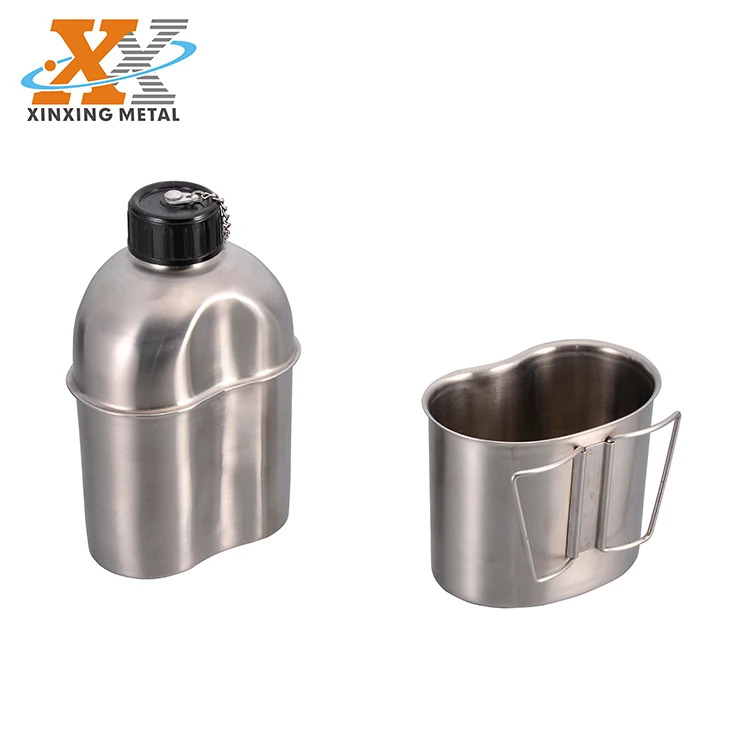 Hiking 1.2L Sports Camping Water Canteen Bottle Stainless Steel Canteen With Cup