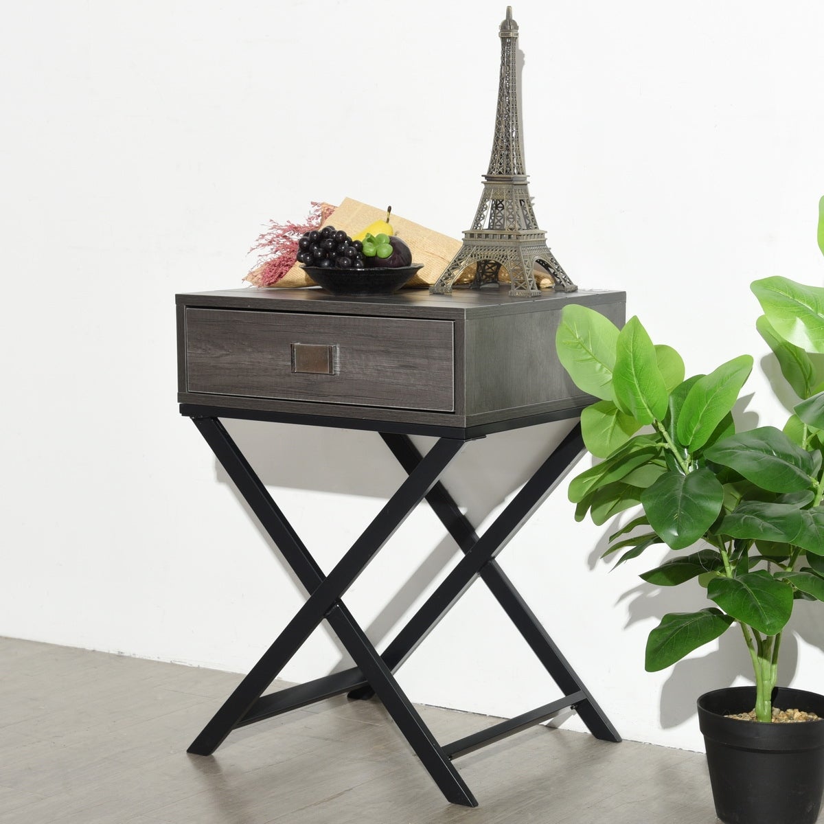 Homy Casa Industrial Style End Table with Drawer