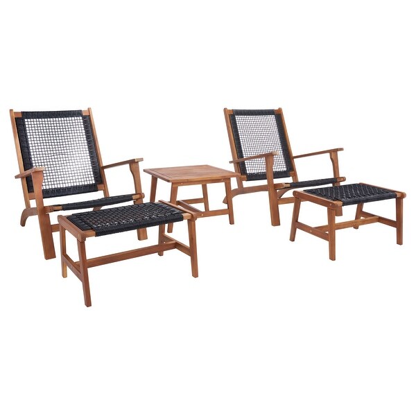 SAFAVIEH Chantelle Outdoor Solid Wood Chaise Lounge Chair and Stool Set of 2 (Includes End Table)