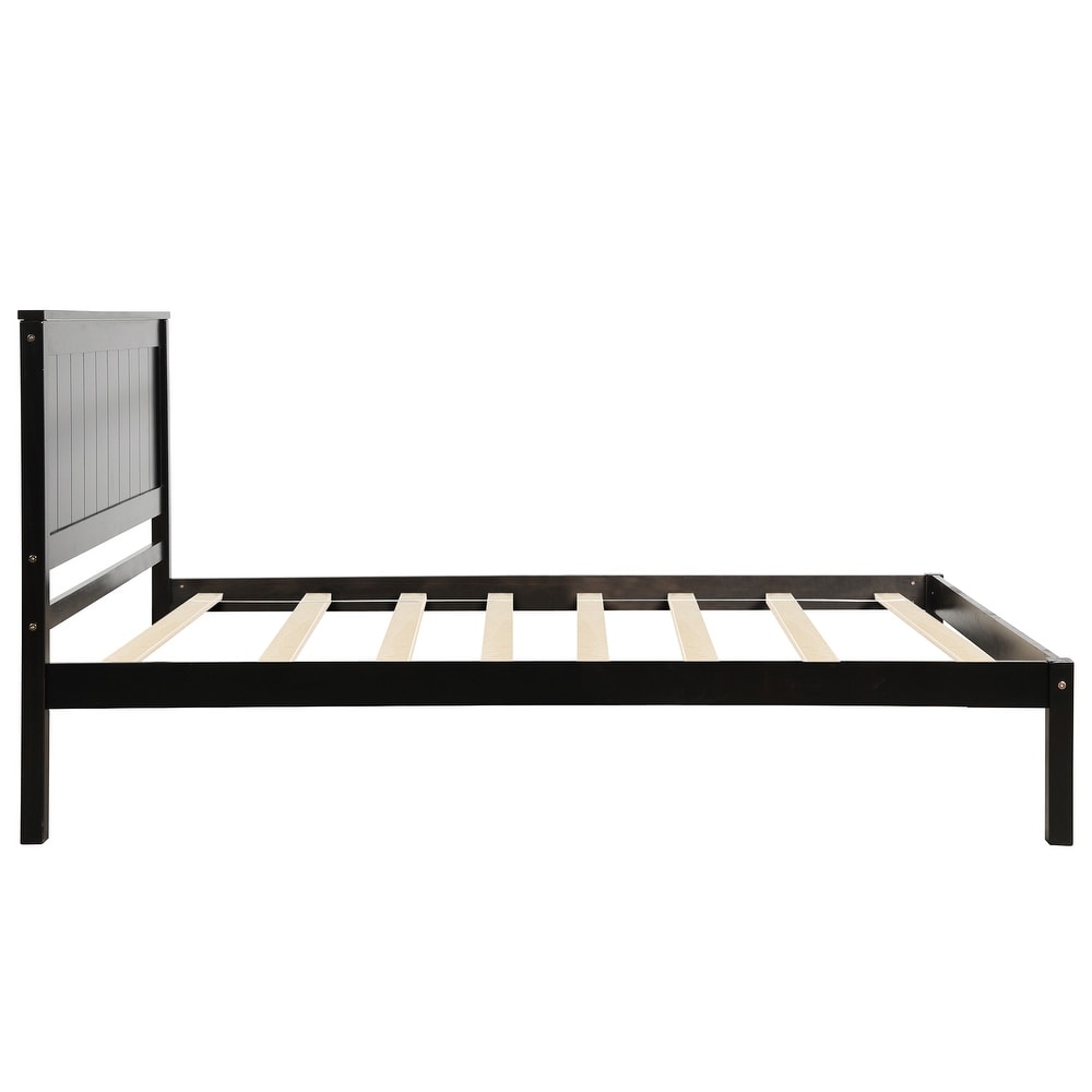 Modern   Rustic Wooden Platform Bed with Headboard  Solid Wood Bedframe with Wood Slat Support  Space Saving/No Box Spring Need