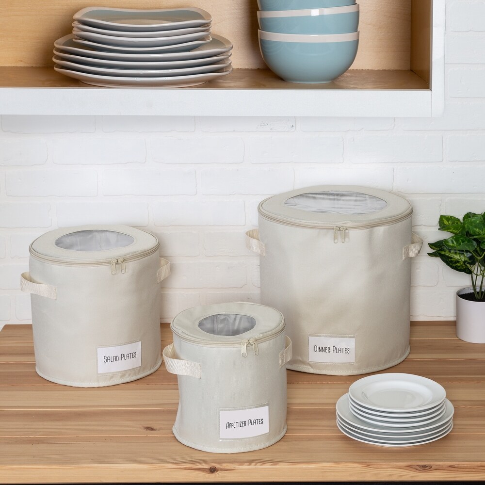 Natural Polyester Round Dinnerware Storage Box (Set of 3)