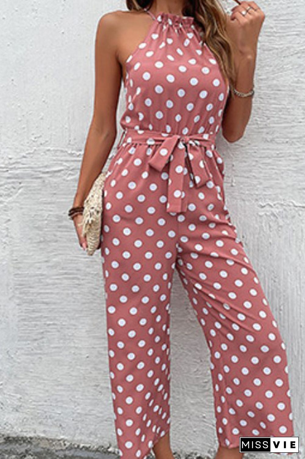 Polka Dot Long Pants Loose Jumpsuit Wholesale