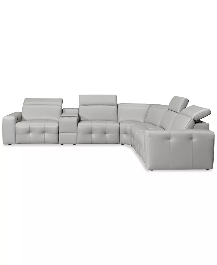 Furniture CLOSEOUT! Haigan 6-Pc. Leather L Shape Sectional Sofa with 3 Power Recliners