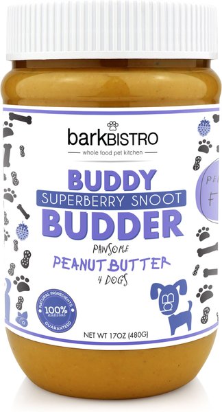 Bark Bistro Company Buddy Budder Superberry Snoot Peanut Butter Lickable Dog Treat， 17-oz jar