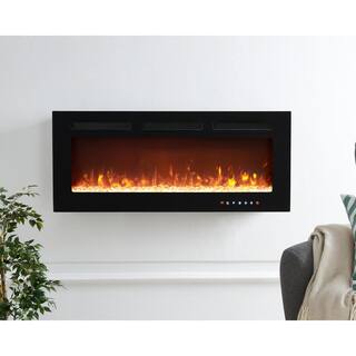 HOMESTOCK 50 in. Black Electric Fireplace Wall Mounted Fireplace LED with 12 Colors Touch Screen Remote Logset and Crystal Stones 89431HD