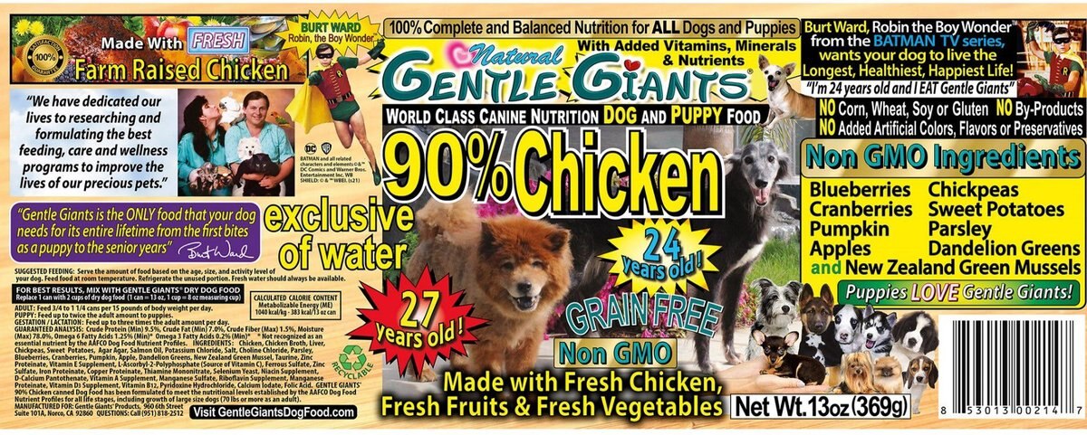 Gentle Giants Natural Non-GMO Dog and Puppy Grain-Free Chicken Wet Dog Food