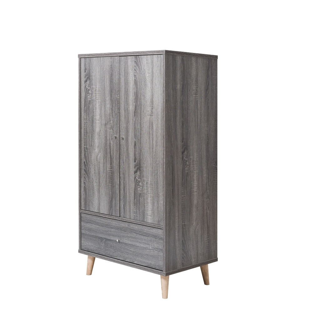 DH BASIC Distressed Grey Wardrobe Armoire with Knobs by Denhour